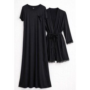 State of Day Macy’s 2pc Sleepwear Modal Bundle XXL Black Long Gown & Robe New